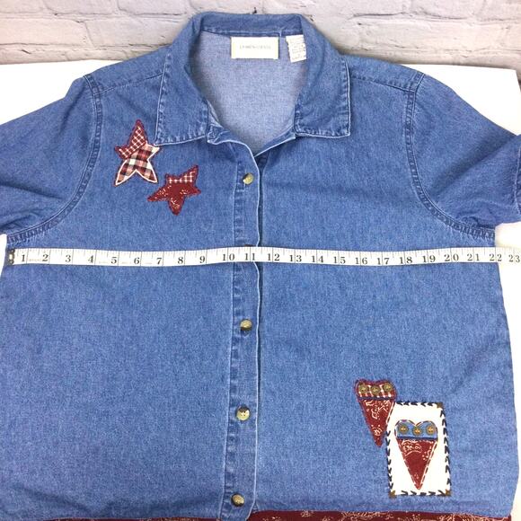Lemon Grass VTG Chambray Farmcore Patch Short Sleeve Blue Collared Shirt Large - Picture 12 of 14